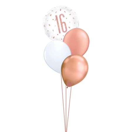 16 Rose Gold Helium 4 Balloon Bouquet I 16th Helium Balloons Collection Ruislip My Dream Party Shop