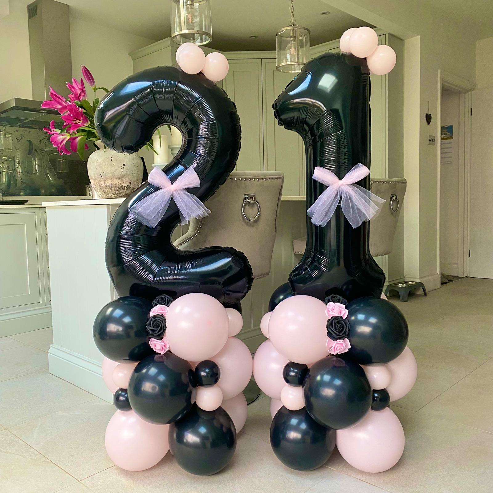 Black and Pink 21st Birthday Balloon Number Columns I My Dream Party Shop Ruislip