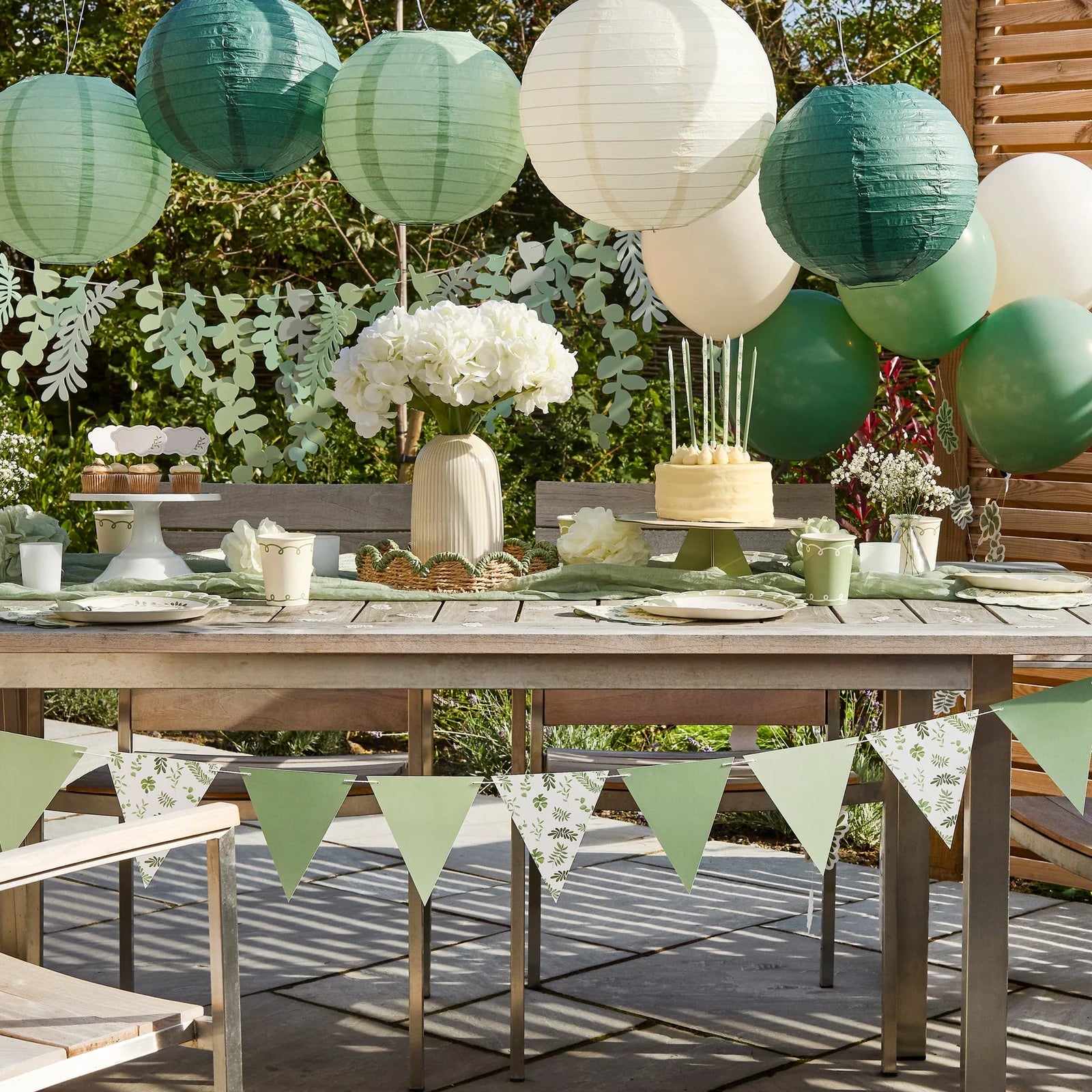 Botanical Sage Green Flag Bunting I Botanical Party Supplies I My Dream Party Shop UK