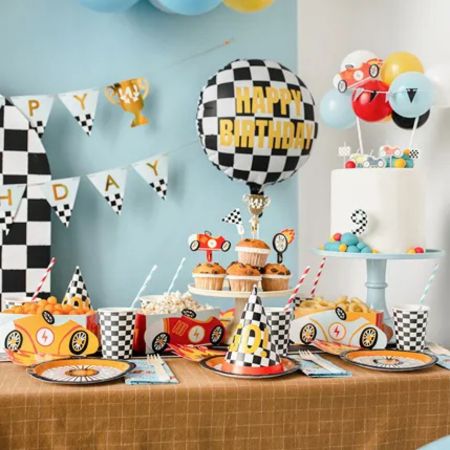 Black and White Checkered Happy Birthday Balloon I Boy Racer Party Decorations I My Dream Party Shop UK