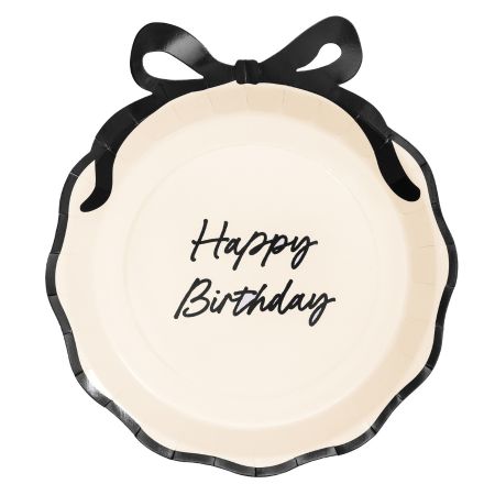 Black and Cream Bow Happy Birthday Plates I Bow Party Tableware I My Dream Party Shop UK