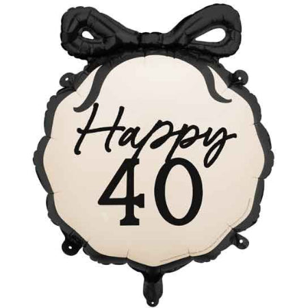 Cream and Black 40th Birthday Bow Balloon I 40th Birthday Party Supplies I My Dream Party Shop UK