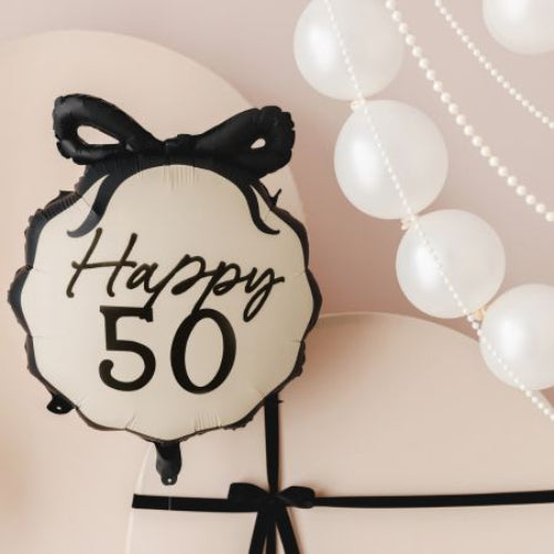 Cream and Black 50 Bow Balloon I 50th Birthday Party Decorations I My Dream Party Shop UK