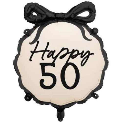 Cream and Black 50th Birthday Bow Balloon I 50th Birthday Party Supplies I My Dream Party Shop UK