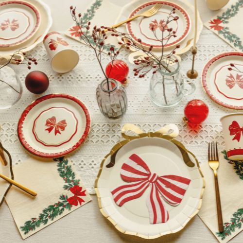 Cream and Gold Bow Party Plates I Christmas Party Plates I My Dream Party Shop UK
