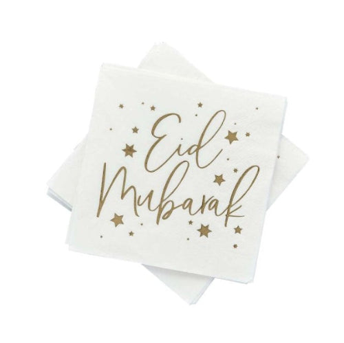 White and Gold Eid Mubarak Napkins I Eid Party Decorations I My Dream Party Shop UK