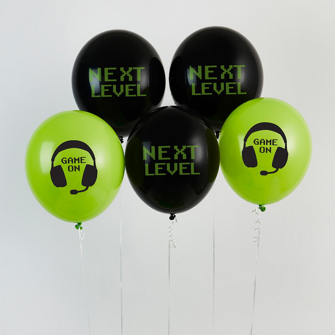 Black and Green Gamer Latex Balloons I Gamer Party Supplies I My Dream Party Shop UK