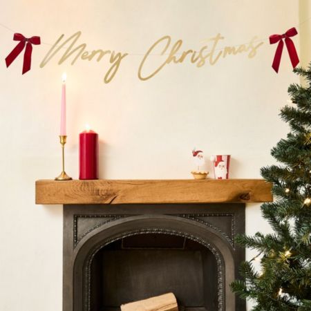 Gold Merry Christmas Garland With Velvet Red Bows I Christmas Decorations I My Dream Party Shop