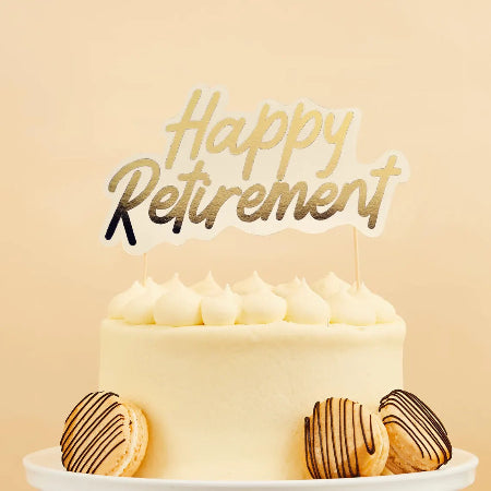Cream and Gold Happy Retirement Cake Topper I Retirement Party Supplies I My Dream Party Shop UK
