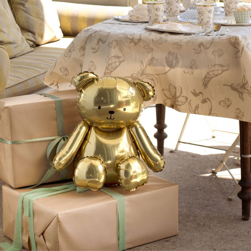 Small Gold Sitting Teddy Bear Balloon I Baby Shower Party Supplies I My Dream Party Shop UK