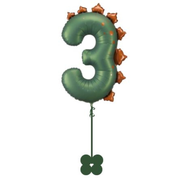 Green Dinosaur Number Three Helium Balloon Dinosaur I Helium Balloons Ruislip I My Dream Party Shop