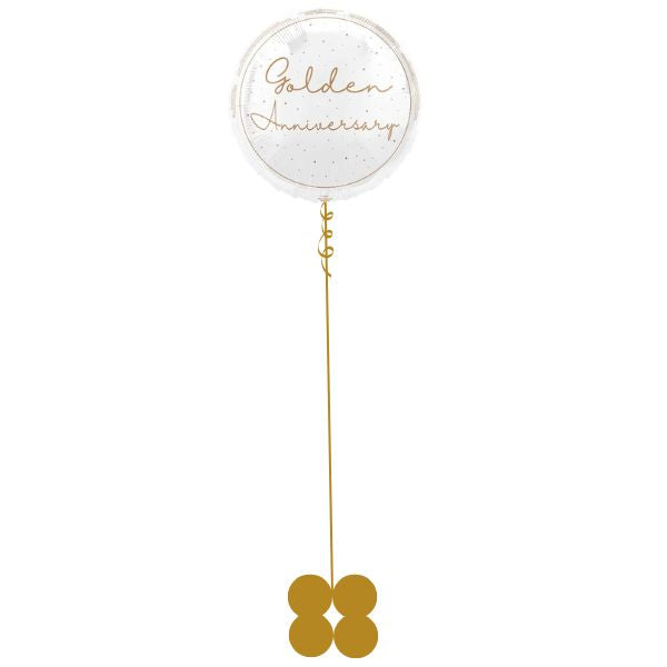Helium Inflated Golden Anniversary Balloon on a Weight I My Dream Party Shop Ruislip