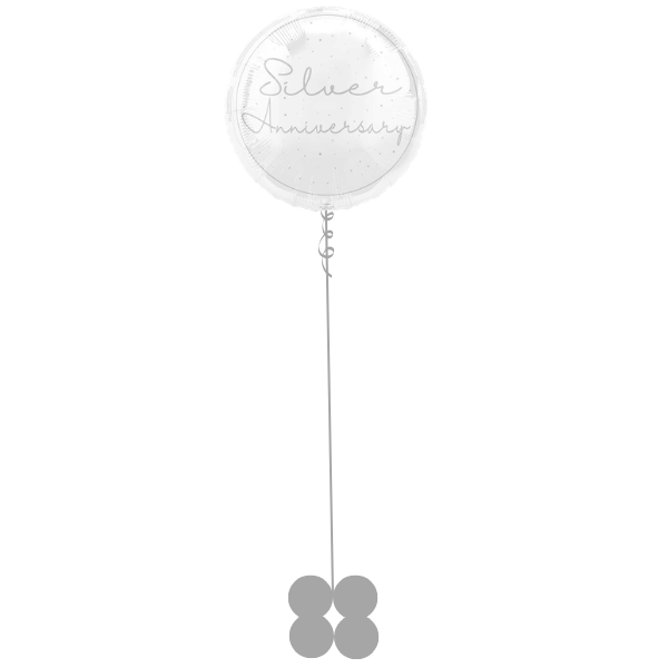 Silver Anniversary Helium Balloon on a Weight I Silver Anniversary Party I My Dream Party Shop UK