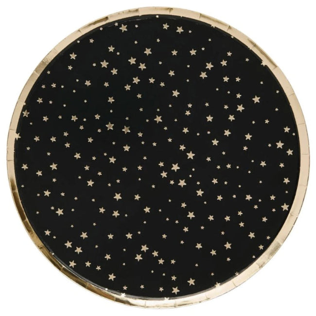 Large Black Plates with Gold Stars I Black and Gold Party Supplies I My Dream Party Shop UK