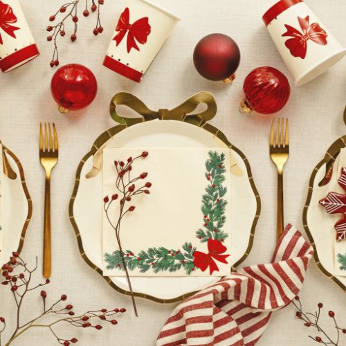 Cream and Gold Bow Party Plates I Festive Party Plates I My Dream Party Shop UK