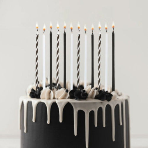 Monochrome Skinny Candles 12 Pack I My Dream Party Shop UK