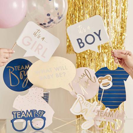 Gold Foiled Gender Reveal Photo Props I Baby Shower Party Supplies I My Dream Party Shop UK