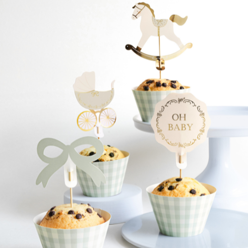 Oh Baby Cupcake Toppers and Wrappers Set I Baby Shower Decorations I My Dream Party Shop UK