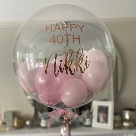 Rose Gold and Pink 40th Birthday Helium Bubble Balloon I My Dream Party Shop Ruislip