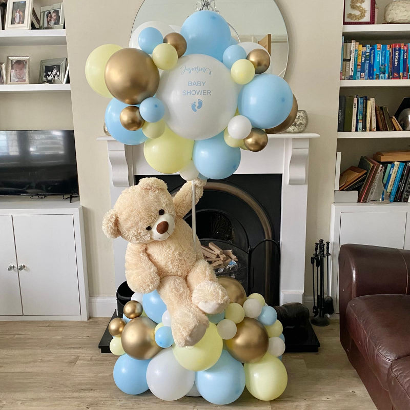 Pastel Blue and Yellow Baby Shower Teddy Bear Balloon Cloud I Baby Shower Balloons Ruislip I My Dream Party Shop