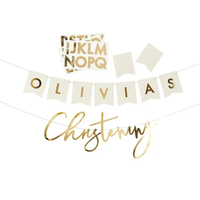 Personalisable Gold Christening Banner I Christening Party Decorations I My Dream Party Shop UK