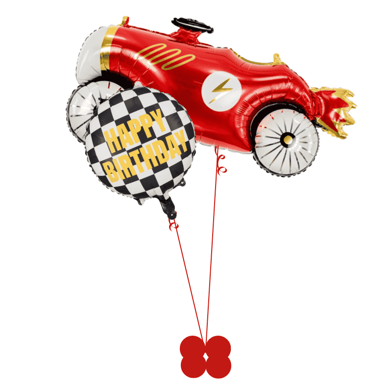 Red Retro Car Supershape and Checkered Flag Happy Birthday Balloon I My Dream Party Shop UK