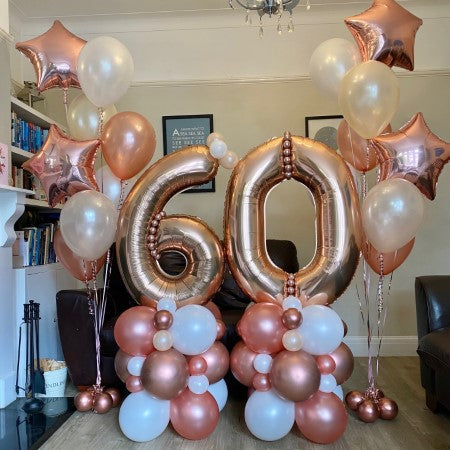 Rose Gold 60th Birthday Number Columns I Balloons for Collection Ruislip I My Dream Party Shop