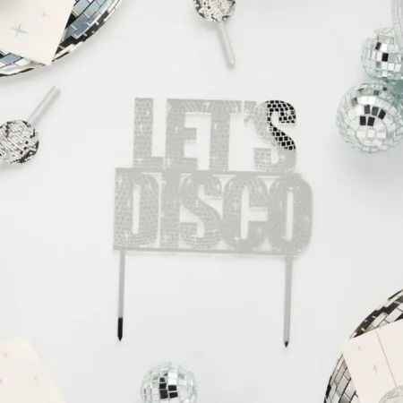 Mirrored Silver Lets Disco Cake Topper I Disco Party Decorations I My Dream Party Shop UK