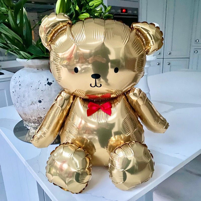 Inflated Gold Teddy Bear and Cute Red Bow I Valentine's Day Gifts Ruislip I My Dream Party Shop