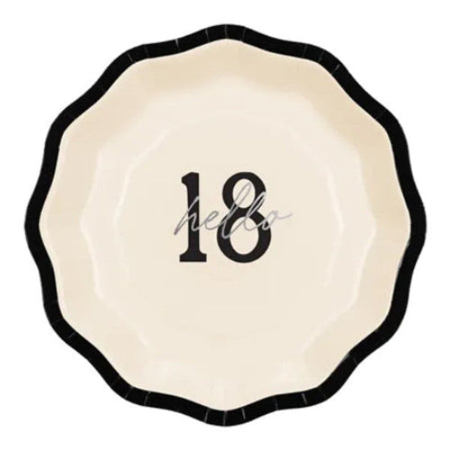 Small Hello 18 Black and Cream Plates I 18th Birthday Party Supplies I My Dream Party Shop UK