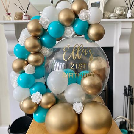 Teal, Gold and White 21st Birthday Bubble Hug I Balloons Ruislip I My Dream Party Shop