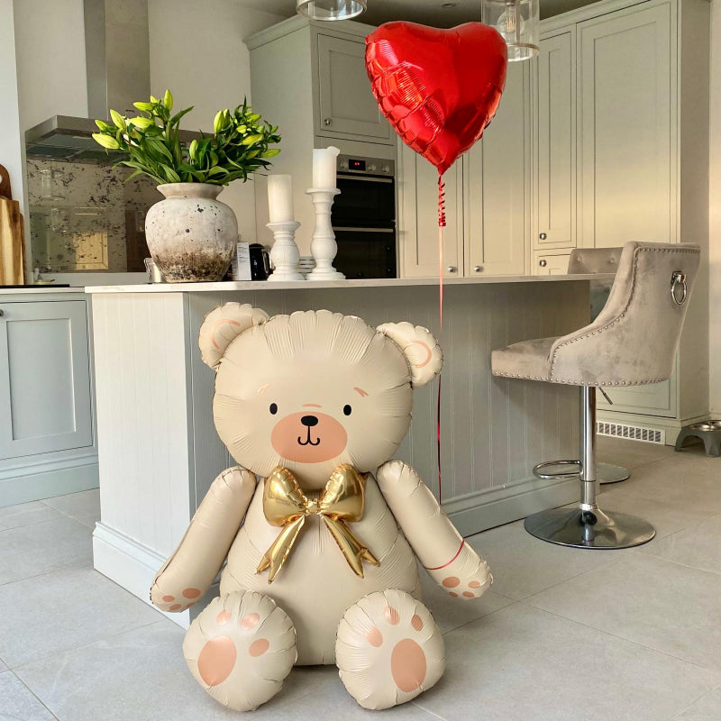 Cream Teddy Bear and Single Red Heart Helium Balloon Collection Ruislip I Valentine's Day Balloons