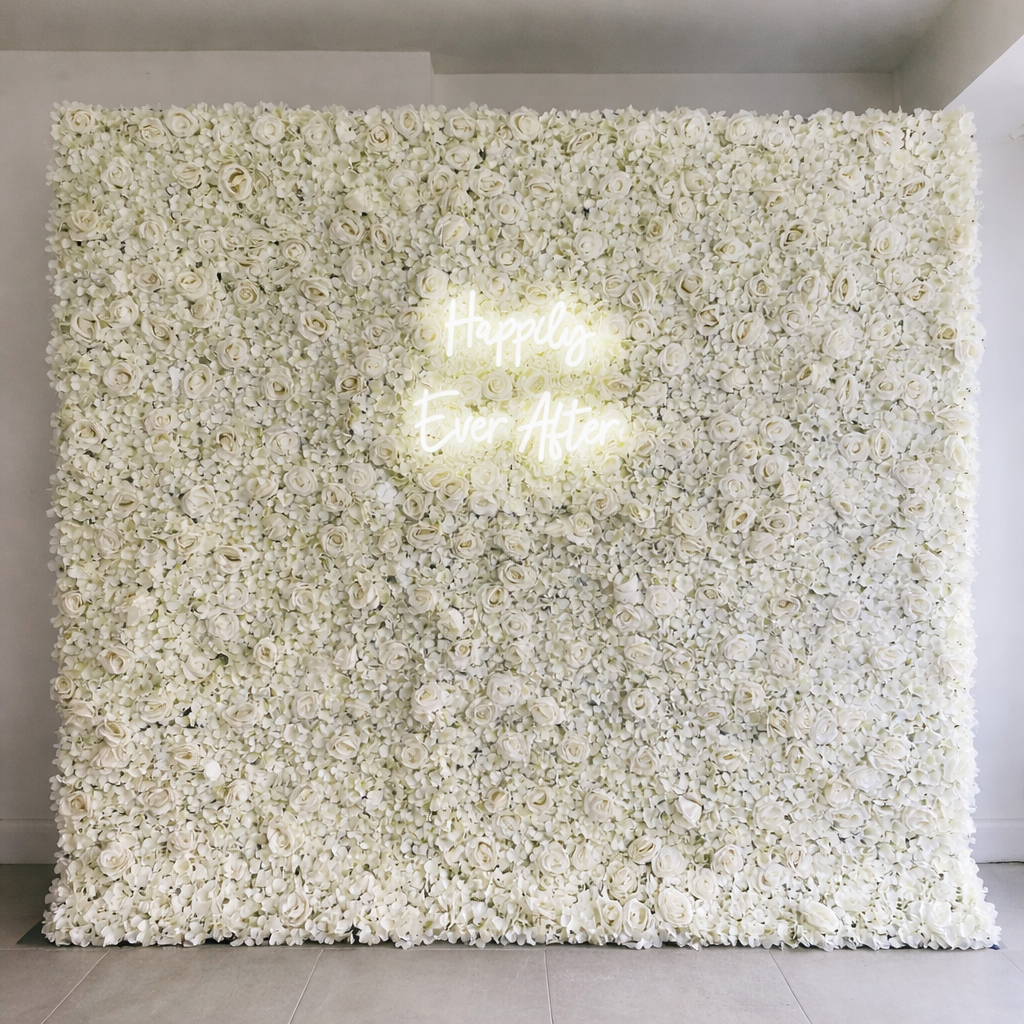 White Rose and Hydrangea Flower Wall Hire Ruislip I My Dream Party Shop