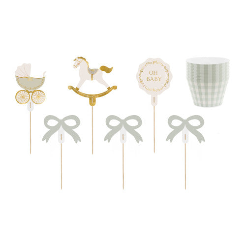 Oh Baby Cupcake Toppers and Wrappers Set I Baby Shower Decorations I My Dream Party Shop UK