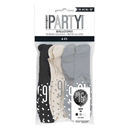 Black Glitz 16 Latex Balloons I Sixteenth Birthday Party Supplies I My Dream Party Shop