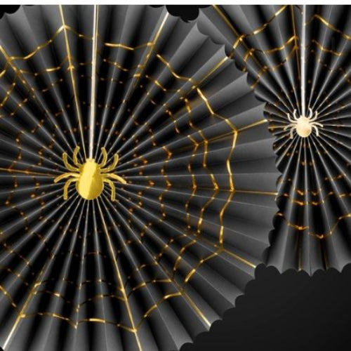 Black and Gold Spider Fans I Halloween Party Decorations I My Dream Party Shop UK