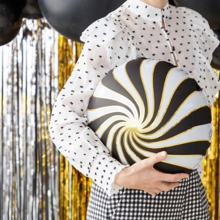 Black Candy Swirl Balloon I Patterned Foil Balloons I My Dream Party Shop