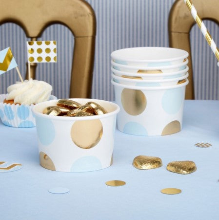 Blue and Gold Polka Dot Tubs I Party Dessert Bowls I My Dream Party Shop UK