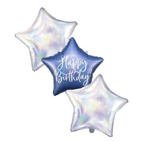 Ballon hélium Happy Birthday bleu confettis