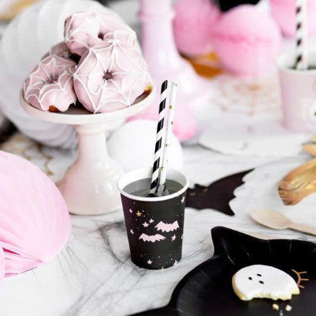 Boo Pink and Black Halloween Cups I Modern Halloween Supplies I My Dream Party Shop