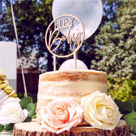 Wooden Hey Baby Cake Topper I Baby Shower Party Decorations I My Dream Party Shop UK