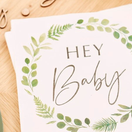 Hey Baby Botanical Baby Shower Napkins I Baby Shower Tableware I My Dream Party Shop UK