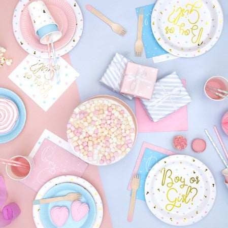 Boy or Girl? White Napkins with Pink Hearts and Blue Stars I My Dream Party Shop I UK