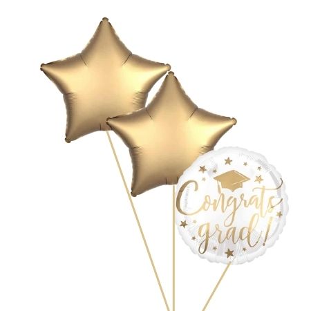 White and Gold Congrats Grad Helium Balloons I Collection Ruislip I My Dream Party Shop
