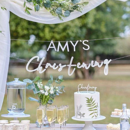 White Customisable Christening Bunting I Christening Reception Decorations I My Dream Party Shop UK