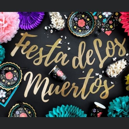 Fiesta de Los Muertos Gold Garland I Day of the Dead Party Supplies I My Dream Party Shop UK