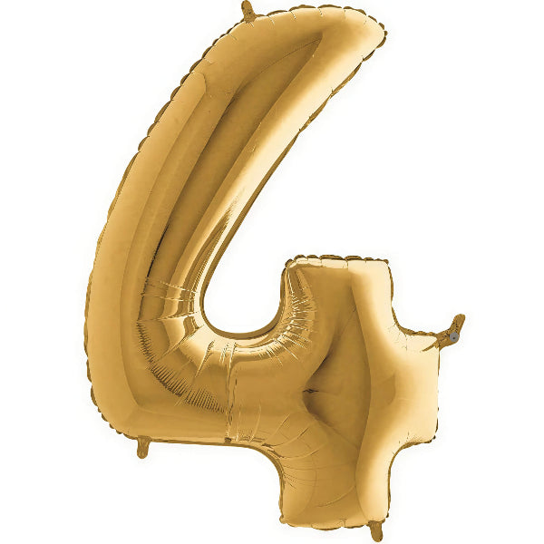 Helium Inflated Vintage Gold Foil Number Four Balloons, 40 Inches I My Dream Party Shop Ruislip