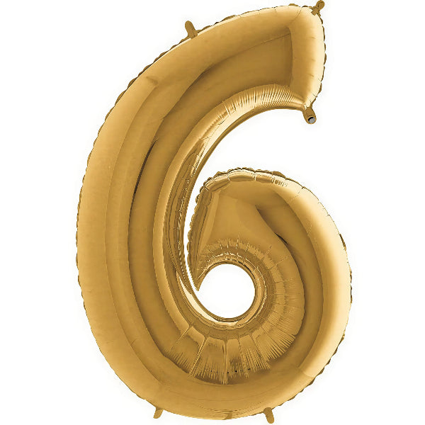 Helium Inflated Vintage Gold Six Foil Number Balloons, 40 Inches I My Dream Party Shop Ruislip