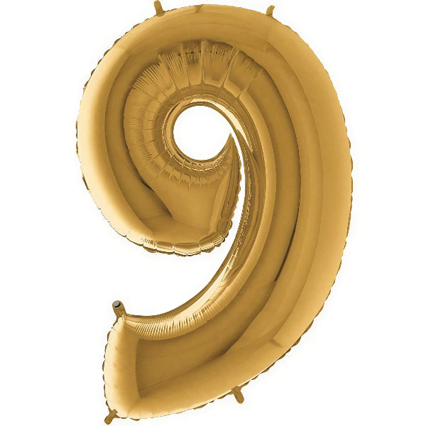 Helium Inflated Vintage Gold Nine Foil Number Balloons, 40 Inches I My Dream Party Shop Ruislip