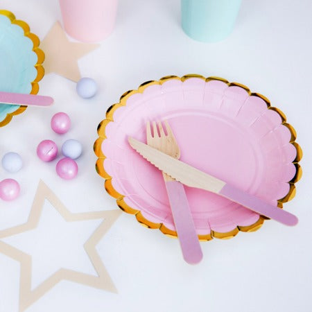 Small Pastel Pink Plates with Gold Scalloped Edge I Pretty Pastel Tableware I My Dream Party Shop UK